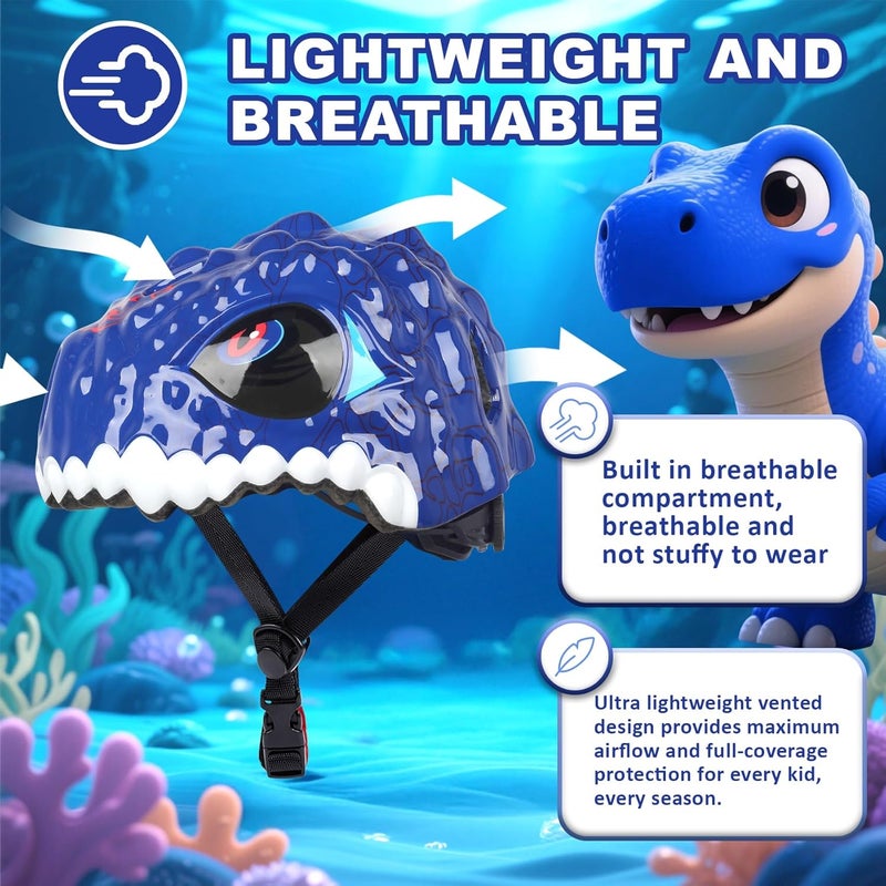 Bavilk Toddler Kids Bike Helmet,3D Dinosaur Helmets for Boys Girls Infant/Baby to Children 1/2/3/4/5/6/7/8 Years Old Lightweight Adjustable Multi-Sports Bicycle Scooter Skateboard Skating Cycling - Image 3